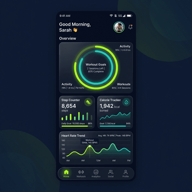 YouFit mobile app showing workout dashboard